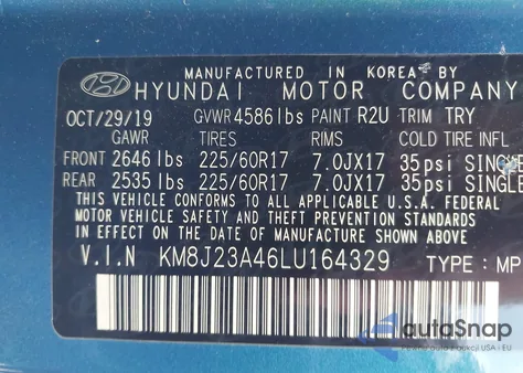 2020 Hyundai Tucson Se из США, поврежденный, VIN KM8J23A46LU164329